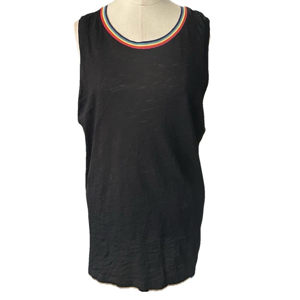 Goldie Lewinter Rainbow Tipped Muscle Tank Black Pima Cotton Slub Size Large